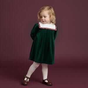 Images Girls 4T 90s Vintage Holiday Green Christmas Party Dress Peter Pan Collar